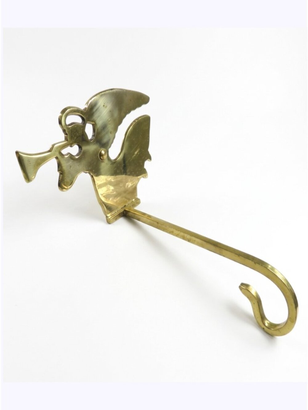 VTG Solid Brass Angel Stocking Holder Trumpet Herald Large Heavy Duty Christmas
